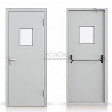 Противопожарная дверь EIW 60 однопольная остекленная с выпадающим порогом и антипаникой