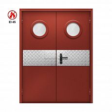 Двупольная огнестойкая дверь EI 45 ДО-02-EI45 ДП125 двупольная остекленная