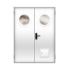 Противопожарная дверь со стыковочным узлом ДПМ EI-90 двупольная остекленная