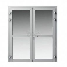 Двупольная огнеупорная дверь EI 60 двустворчатая с выпадающим порогом и стеклом