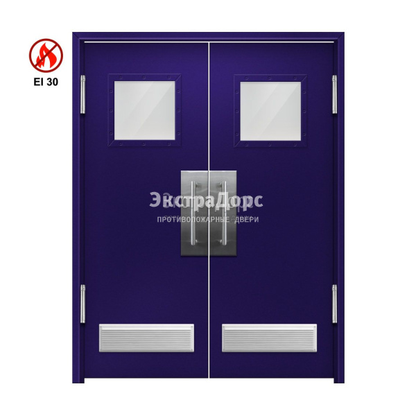 Маятниковая противопожарная дверь остекленная EI 30 ДО-02-EI30 с решеткой ДП40