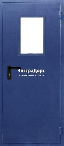Противопожарная дверь анти-дым со стеклом синяя